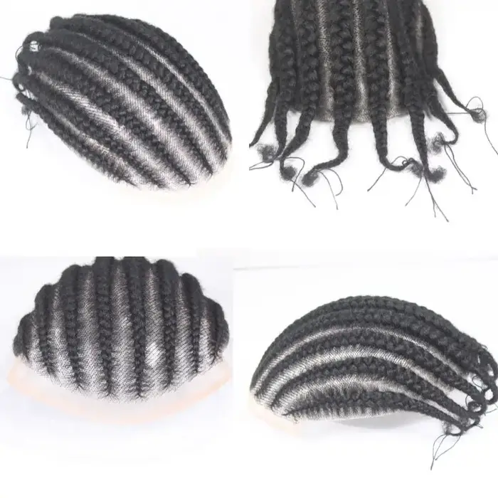 Cornrow tresses Afro toupet cheveux pour hommes 6 '' vrais