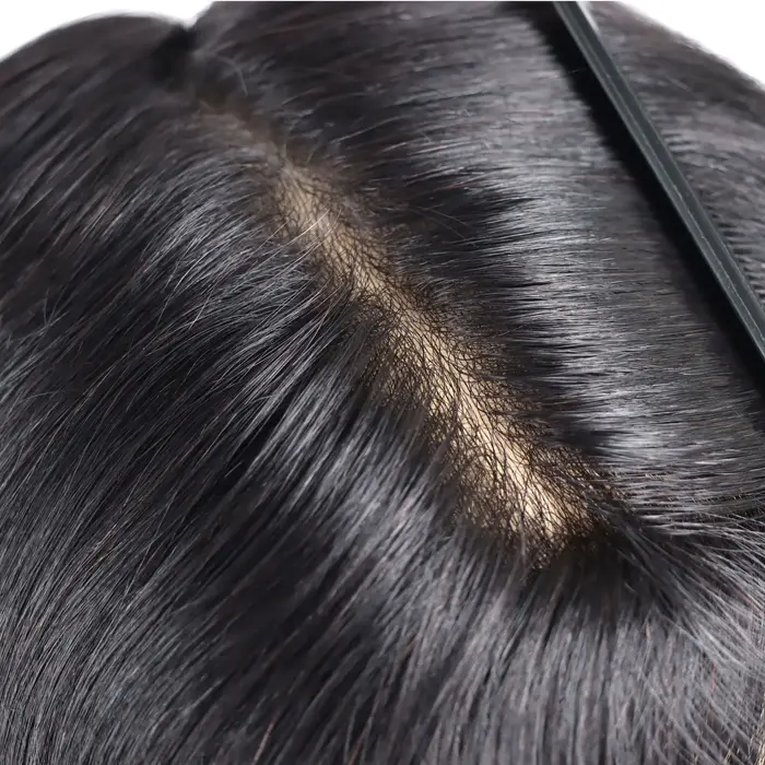 0,08-0,10 mm toupet en PU pleine peau pour hommes perruques de cheveux humains à boucle en V pour ho