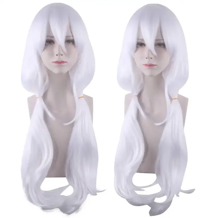 Perruque Synthétique Longue Ondulée avec Frange pour Femme, Mignonne, Blanche, Anime, Cosplay, Costu