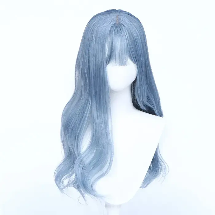VICWIG – perruque de Cosplay synthétique avec frange, perruques ondulées mixtes bleu brume pour femm