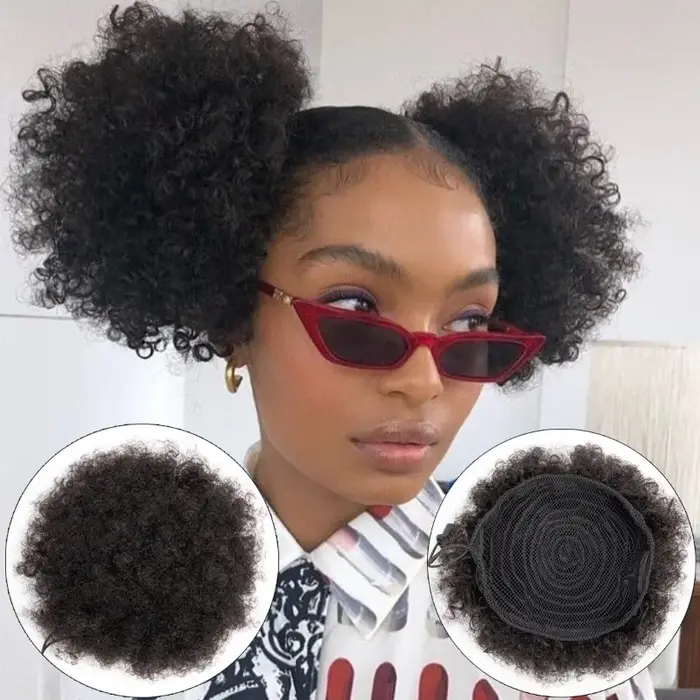 Afro Puff cheveux humains cordon queue de cheval pour les femmes 8 pouces bouclés 100% brésilien vierge Extension
