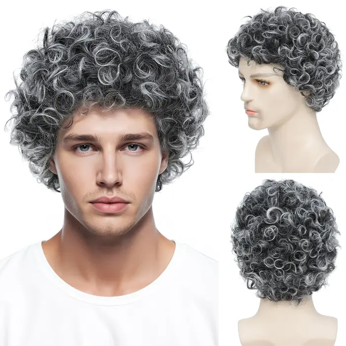 Perruque de grand-mère pour Halloween, grise, cheveux courts bouclés, perruque amusante pour grand-m
