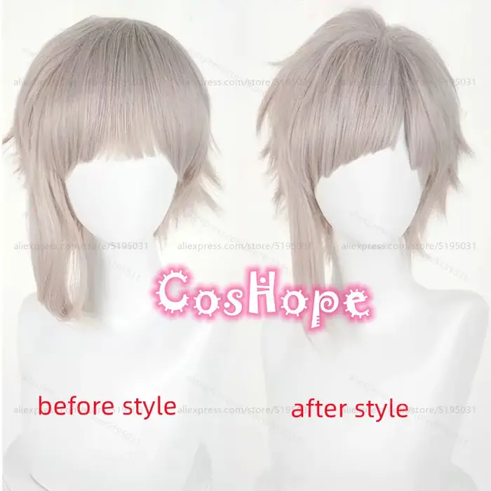 Nakajima Atsushi Cosplay perruque 30 cm courte chaude rose gris