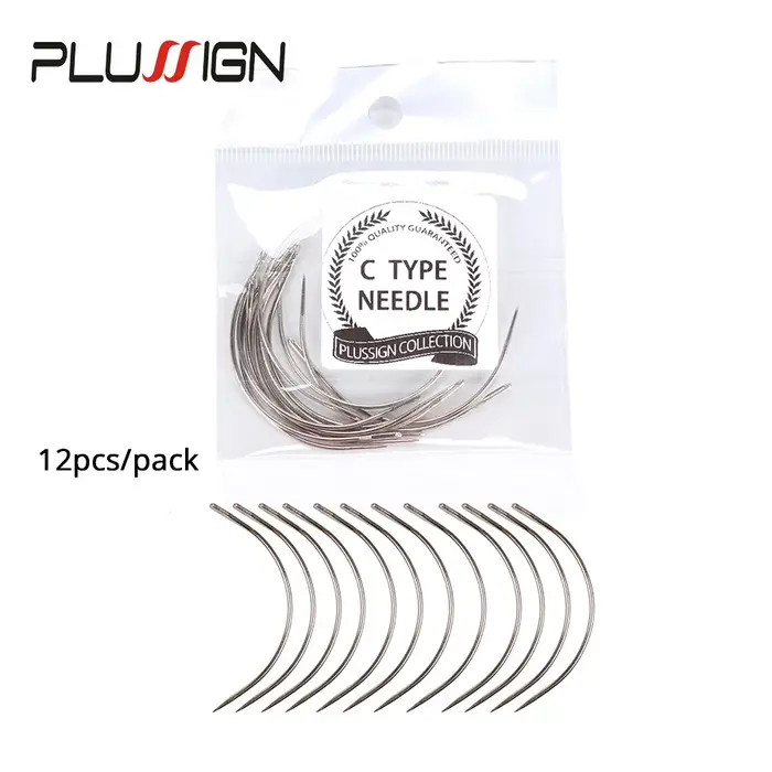 Plussign 12 pièces/lot aiguilles incurvées en acier inoxydable Type C perruque faisant des aiguilles