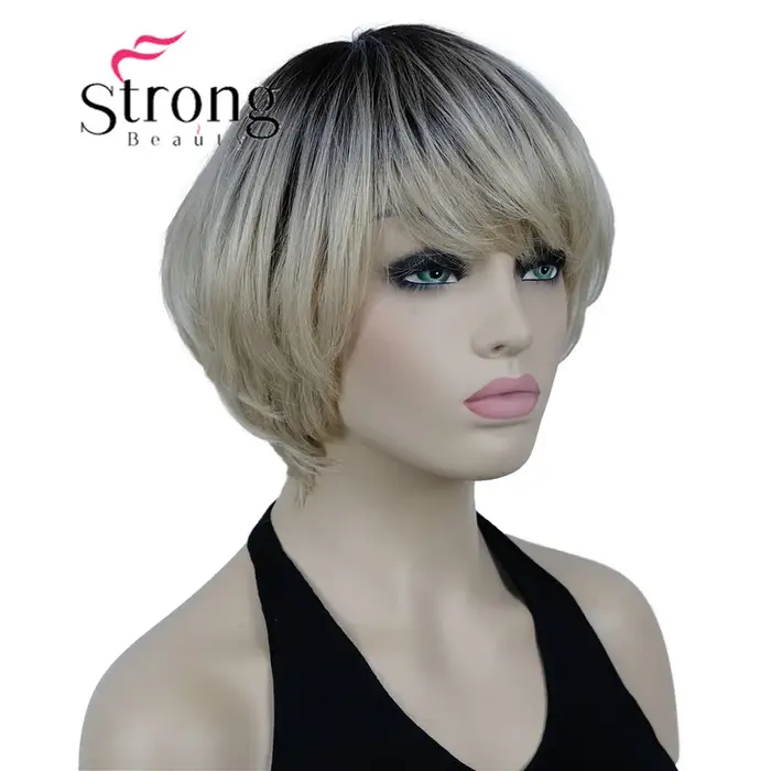 Perruques synthétiques ombré Blonde courte | Perruque coupe au carré style