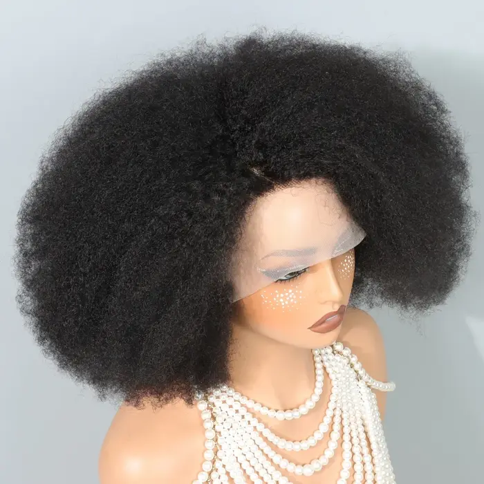 Perruques Courtes Afro Bouclées Kinky 13x5x2 avec Raie Latérale en Dentelle, Perruques Bob Courtes e