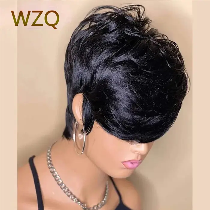 Perruque Bob courte coupe lutin perruques de cheveux humains droites pour les femmes couleur naturelle accessoires