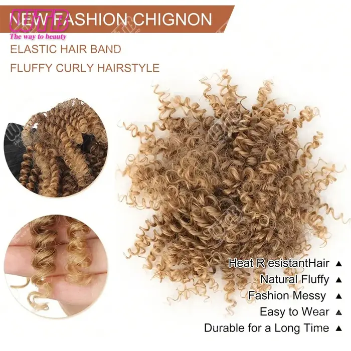 4 pouces synthétique Afro crépus bouclés Chignon Extension de cheveux pièces