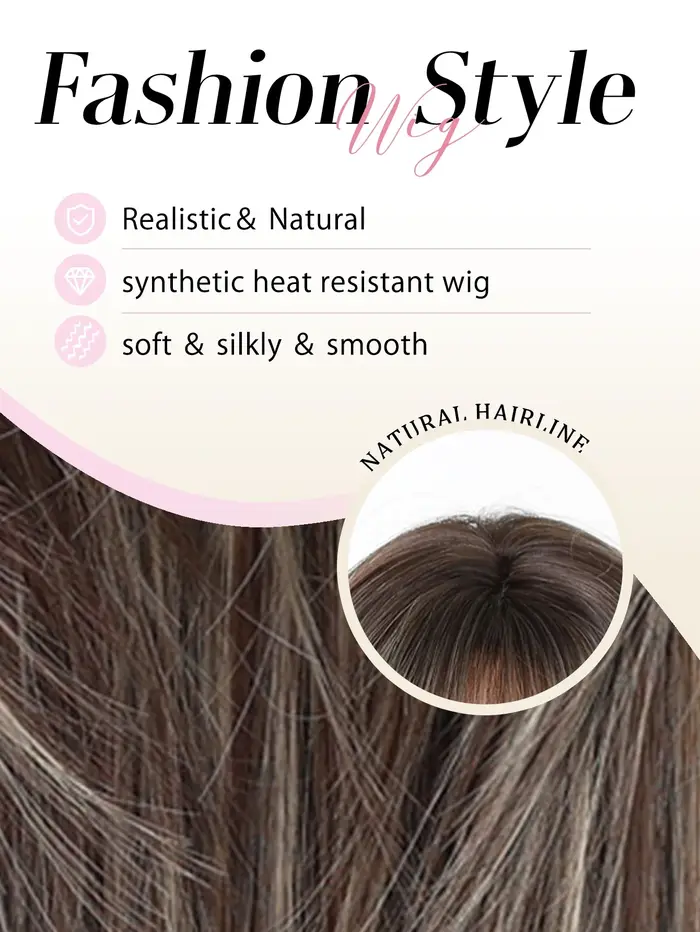 Perruque longue et droite ombrée blond-brun pour femmes avec frange douce