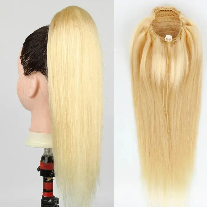 Extension queue de cheval cheveux humains 100G # 613 Blonde Remy cheveux humains queue de cheval lon