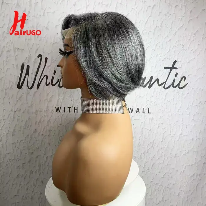 HairUGo-Perruque BOB courte en cheveux humains pour femme