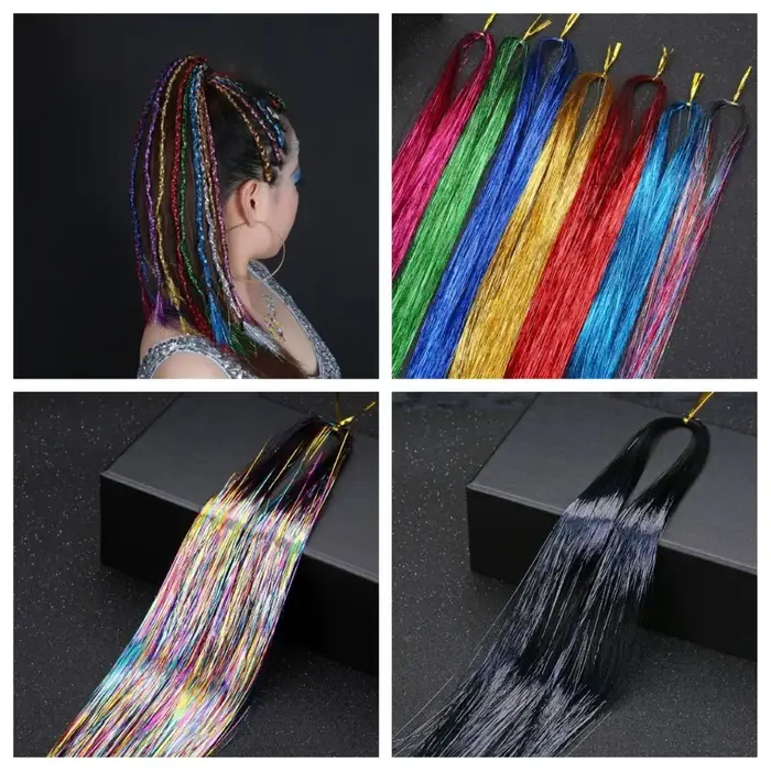 Hip-Hop coloré Bling Extension de cheveux accessoires Laser or brillant fil métallique Extensions