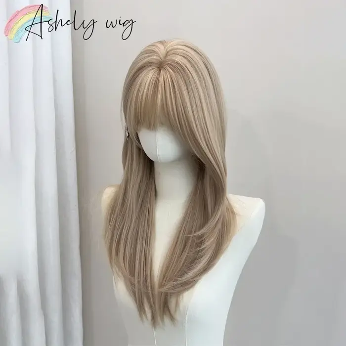 Perruque synthétique blonde avec frange pour femme