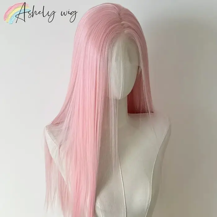 Perruque Lace Front Wig synthétique rose clair 13x4