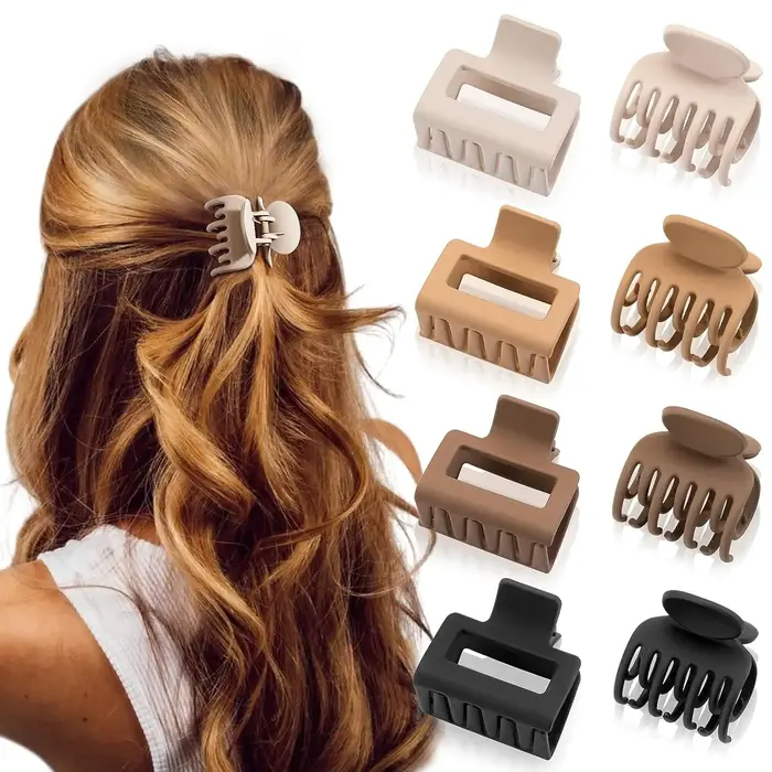 8 pièces pinces à cheveux edium pour femmes mat 2 "rectangle et 1.6" dents à Double rangée petites