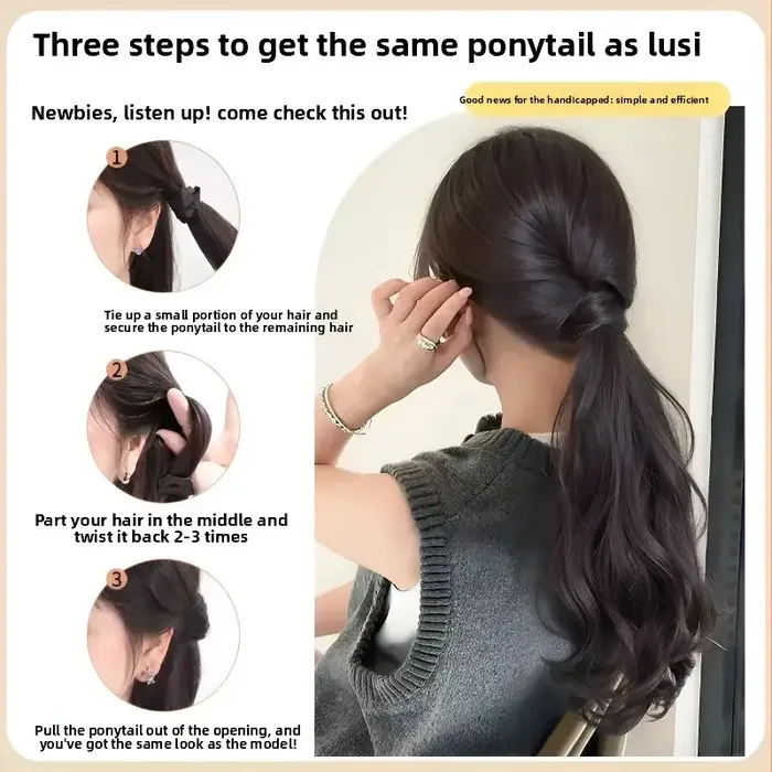 Perruque synthétique Vitality, queue de cheval longue et ondulée avec élastique à haute élasticité,