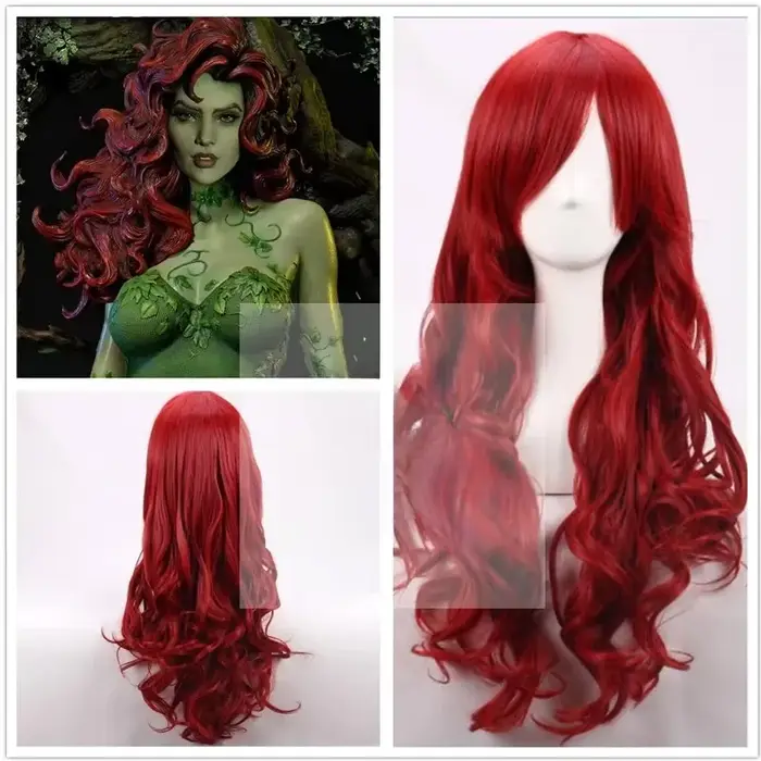 Perruques de Cosplay Anime Poison Ivy 70cm, perruques synthétiques longues ondulées rouge foncé rési