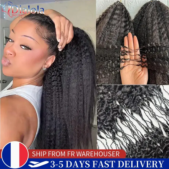 Dialola Kinky Straight Burmese Curly Feather Crochet Human Hair Extension Pre-Separated Knotless Reu