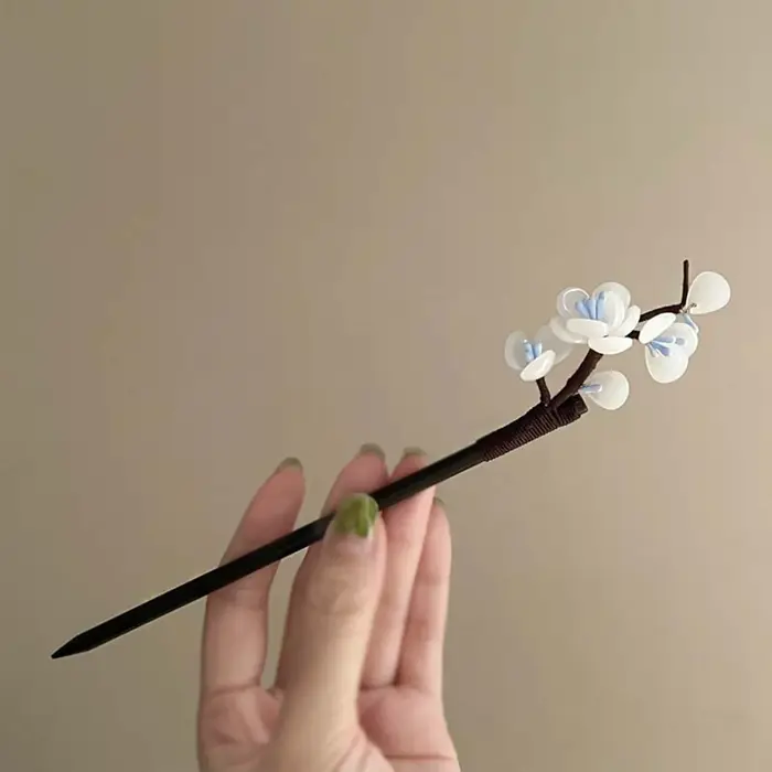 Épingles à cheveux à fleurs blanches, baguettes chinoises rétro, Style bâtons de cheveux en bois, fo