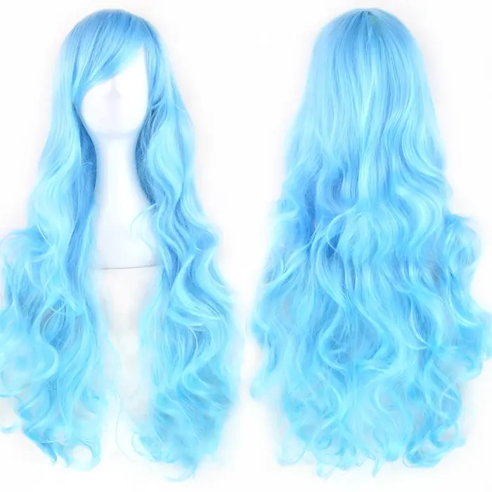 Soowee cheveux synthétiques longs bouclés perruque verte postiche rose noir fête