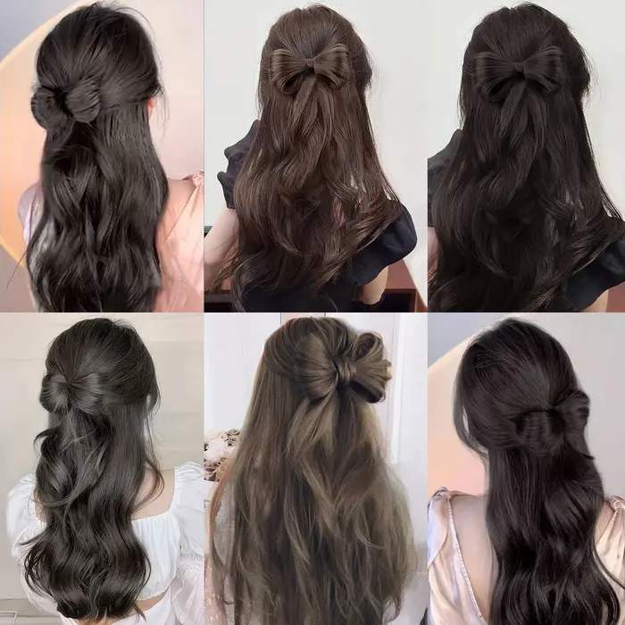 Extensions capillaires synthétiques en forme de pince à griffes avec nœud papillon