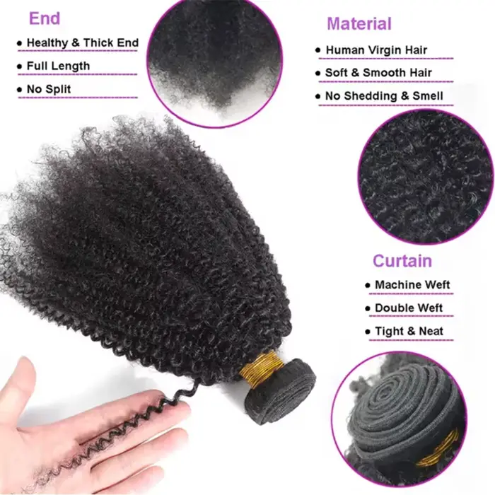 Bundles de cheveux humains afro crépus pour femmes, tissage brésilien, extensions de cheveux bouclés, 1/3 cheveux humains afro, richesse, 8-24"