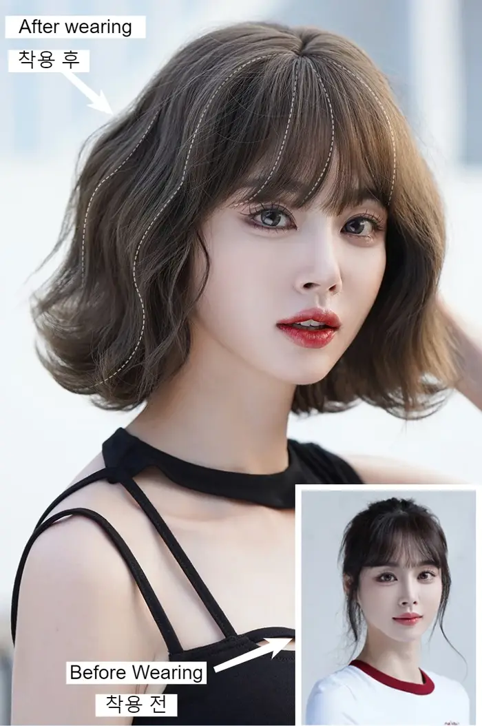 Perruque courte femme avec frange moelleux naturel bouclés ondulés Bob perruques pour femmes longueur d'épaule