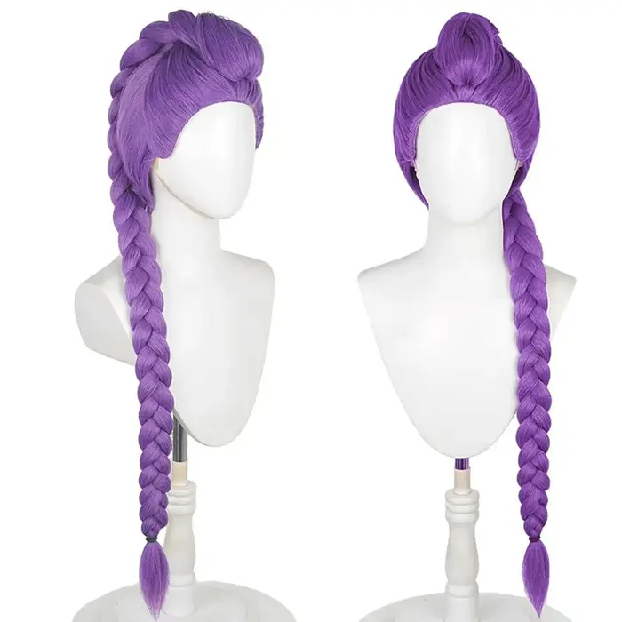 Perruque cosplay Rumi pour femme adulte, cheveux violets avec tresses et queue de cheval, pour Comic