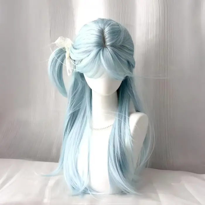 Ange glace bleu perruque femme quotidien Lolita longue droite JK réalité tête portant perruque pleine tête coiffure bébé bleu perruque