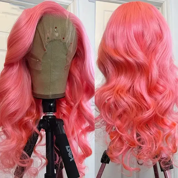 Sophia-Perruque Lace Front Wig naturelle brésilienne, cheveux lisses, pre-plucked, couleur rose, 13x
