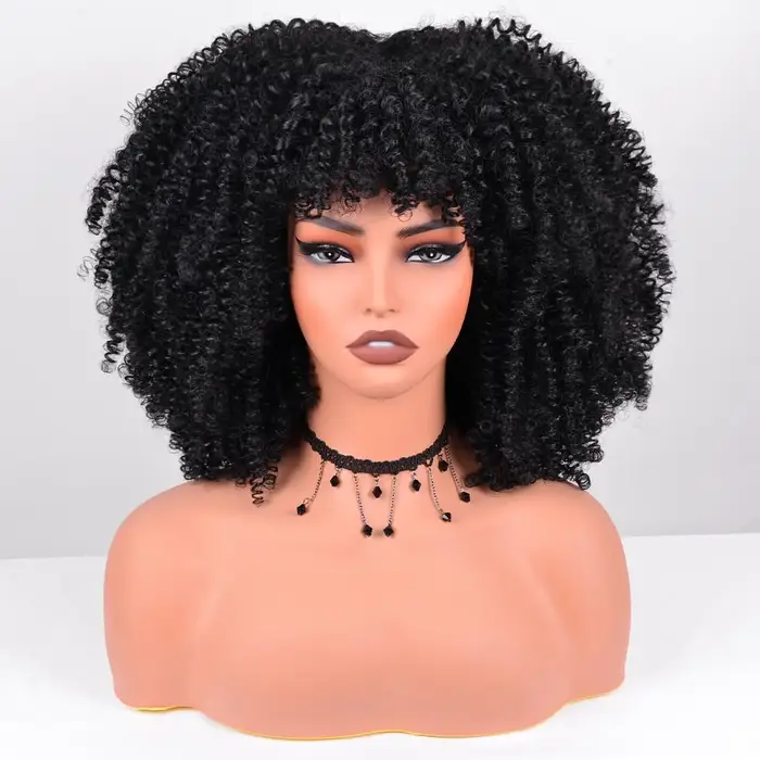 Perruque Bomb Roll de style africain avec frange, en fibre synthétique sans colle, coiffure Bobo de 