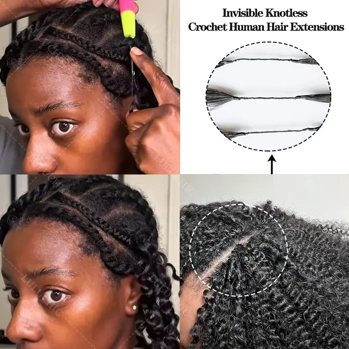 Petites spirales invisibles bouclés Crochet cheveux humains 12A sans noeuds pré-séparés crépus boucl