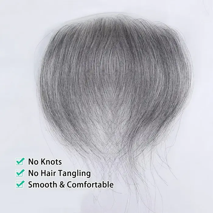 Toupet gris pour hommes postiche humaine 0.06mm peau Ultra mince Style V ligne de cheveux frontale
