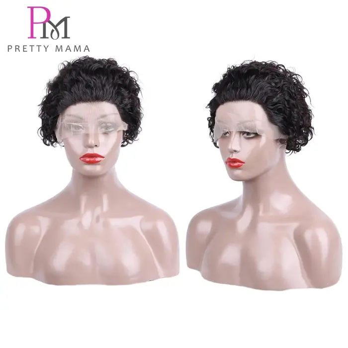 Perruque Bob Brésilienne Naturelle Remy, Cheveux Courts Bouclés, Coupe Pixie, Pre-Plucked, Water Wav