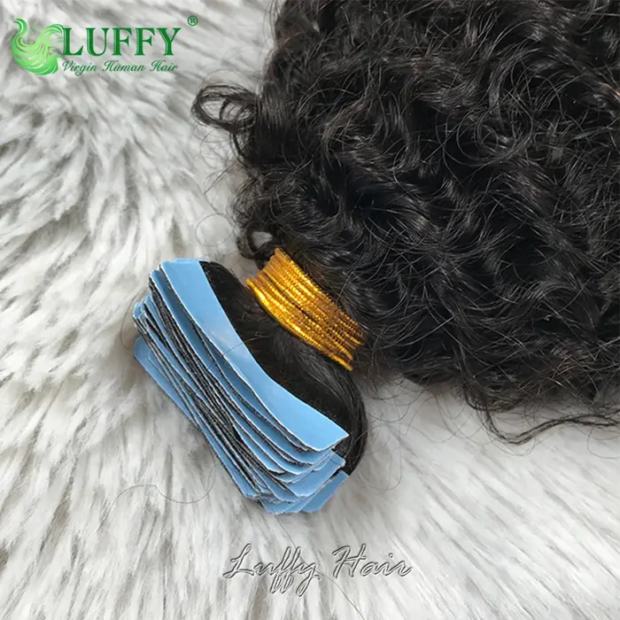 Extensions de cheveux humains bouclés crépus à bandes adhésives