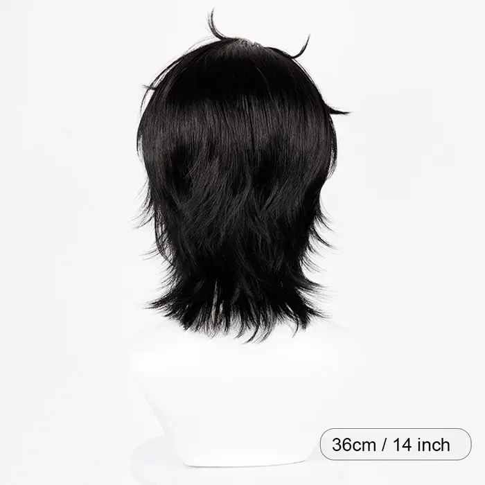 Perruque synthétique courte et lisse noire moelleuse pour hommes, perruque de Cosplay de jeu animé r