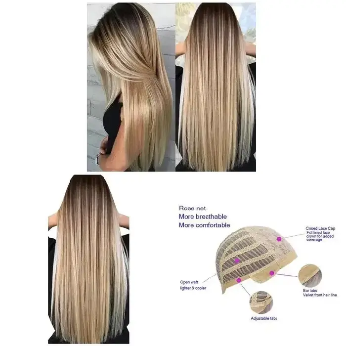 Perruque synthétique longue et lisse pour femmes