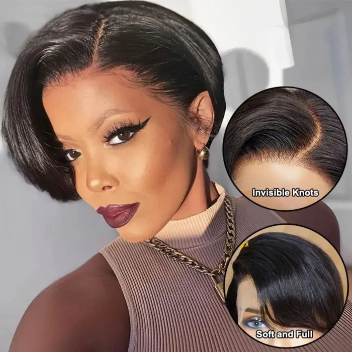 Perruque Bob Lace Frontal Wig naturelle brésilienne lisse