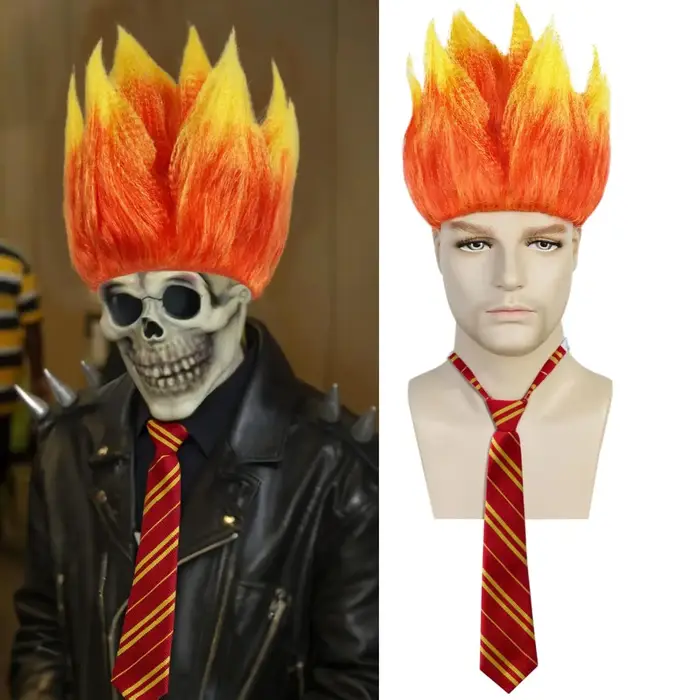 ANOGOL feu perruque flamme Orange hérissé perruque courte feu Cosplay Costume hommes cheveux synthét