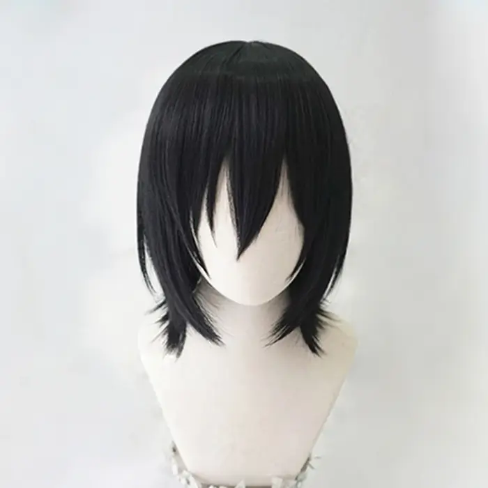 Perruque de Cosplay synthétique noire courte avec bonnet