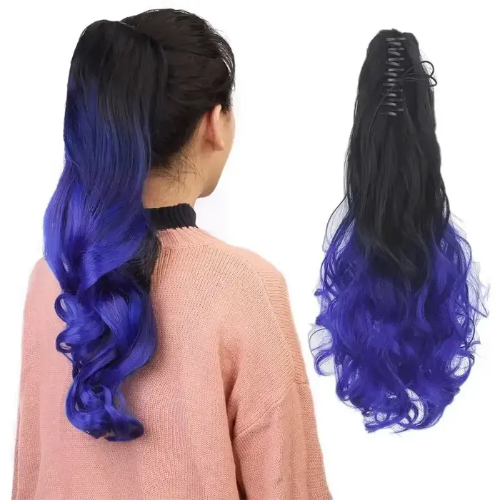 Soowee synthétique bouclés Ombre bleu griffe queue de cheval pince dans l'extension de cheveux