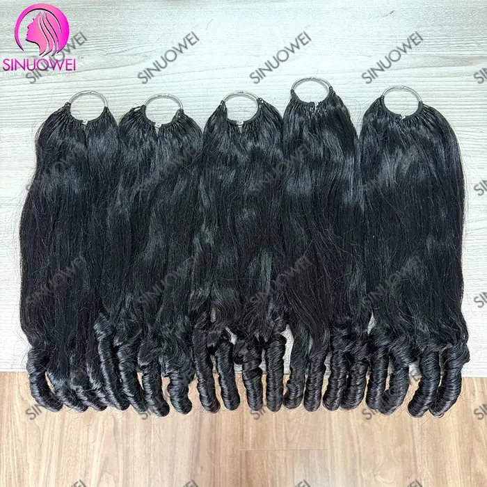 Extensions de cheveux humains au crochet French Curls, noir naturel, fabriquées à la machine, pré-ét