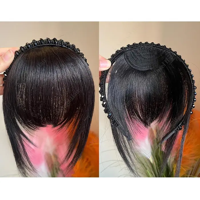 Bandeau de cheveux humains instantanés, perruque à frange, couverture de cheveux réels intégrée, che