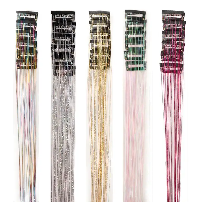 12 pièces pince à cheveux synthétiques en 20 pouces pince à cheveux en guirlandes à paillettes dans