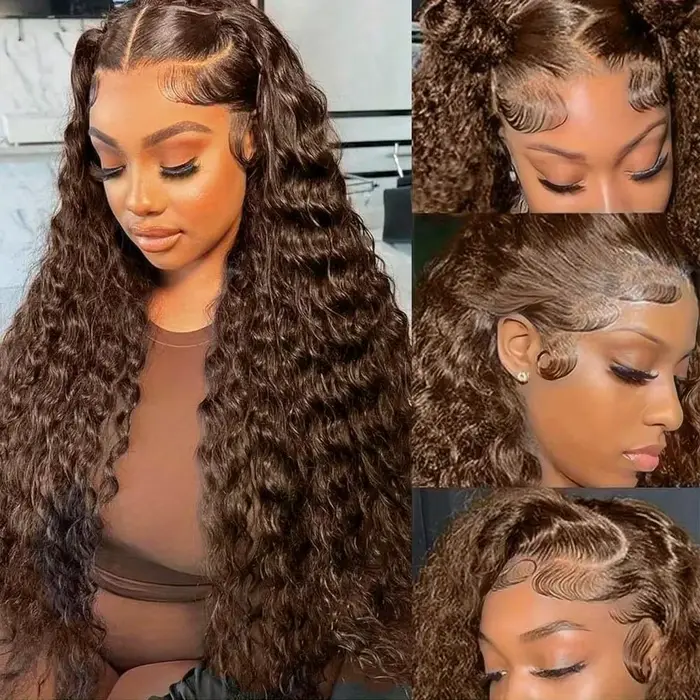 Elegant Chocolate Brown Curly Wave HD Lace Front Wig 13x4 13x6 Water Wave HD Lace Frontal Human Hair