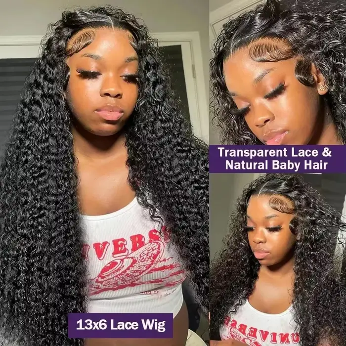 Perruque Lace Front Water Wave 13x4 HD Transparente en Cheveux Humains Brésiliens Pré-Pluckée avec Ligne