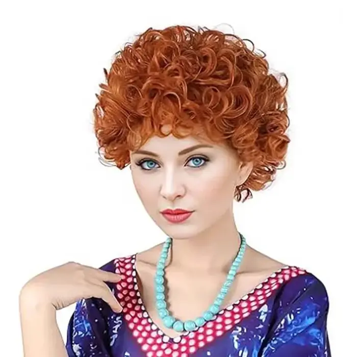 Perruque synthétique bouclée rouge Orange pour femmes, perruque courte et moelleuse Orange rougeâtre