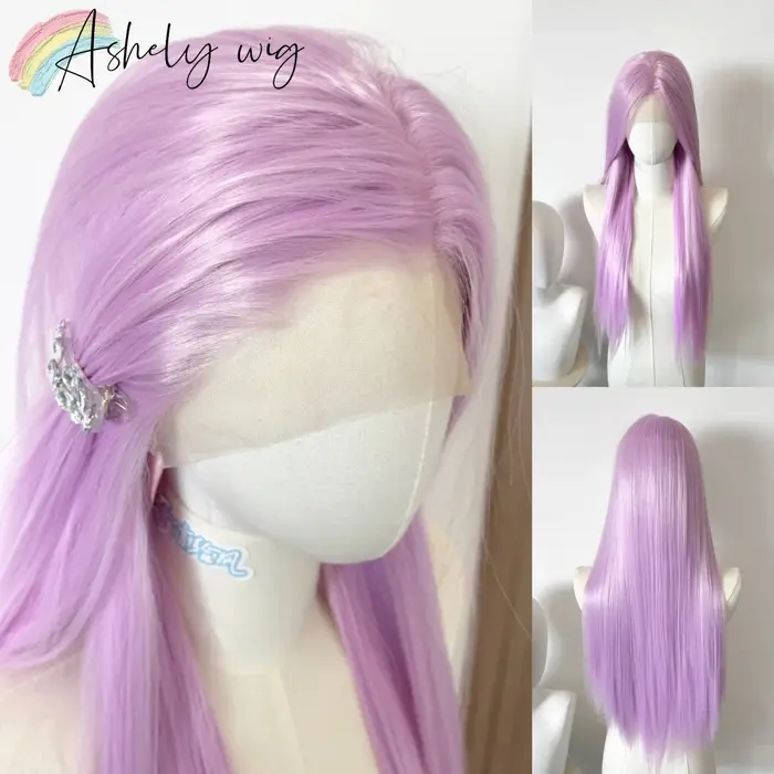 Perruque Lace Front Wig synthétique rose violette pour femmes