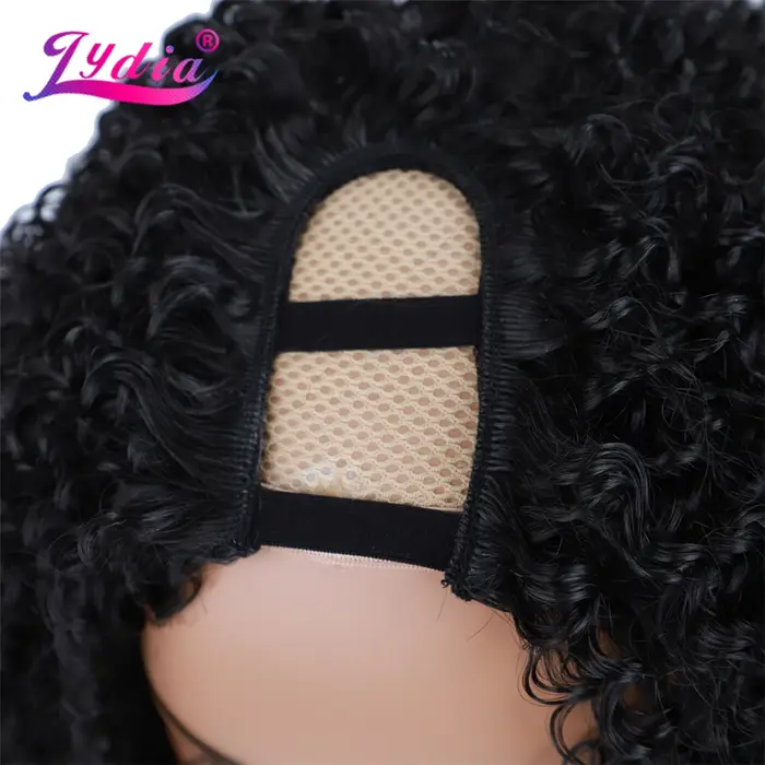 Lydia Afro Crépus Bouclés U Partie 1B # Perruque de cheveux de couleur noire