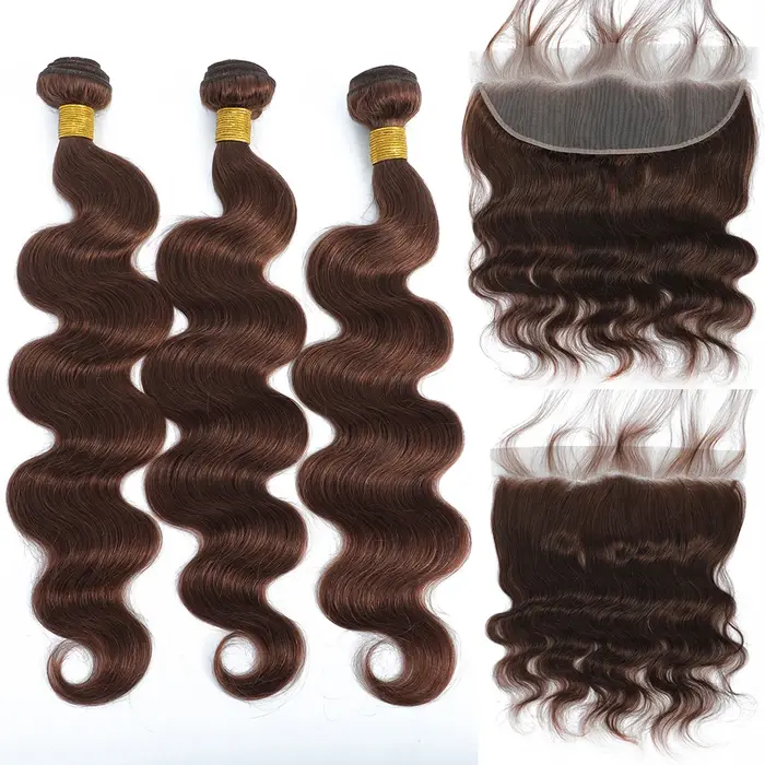 Extensions de Cheveux Humains Ondulés Bruns avec Closure 4x4/13x4